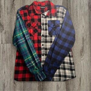 Betty Boop Patchwork Plaid Button Down Shirt Oversized Graphic Back
